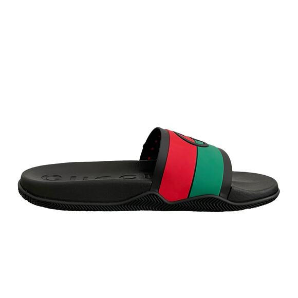 GUCCI Authentic Men\'s Interlocking G Slide Sandal Black Green Sz 10 |US 10.5 NEW main image 6